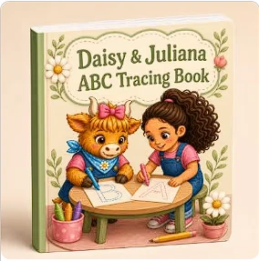 Daisy and Juliana ABC Tracing Book cover mockup